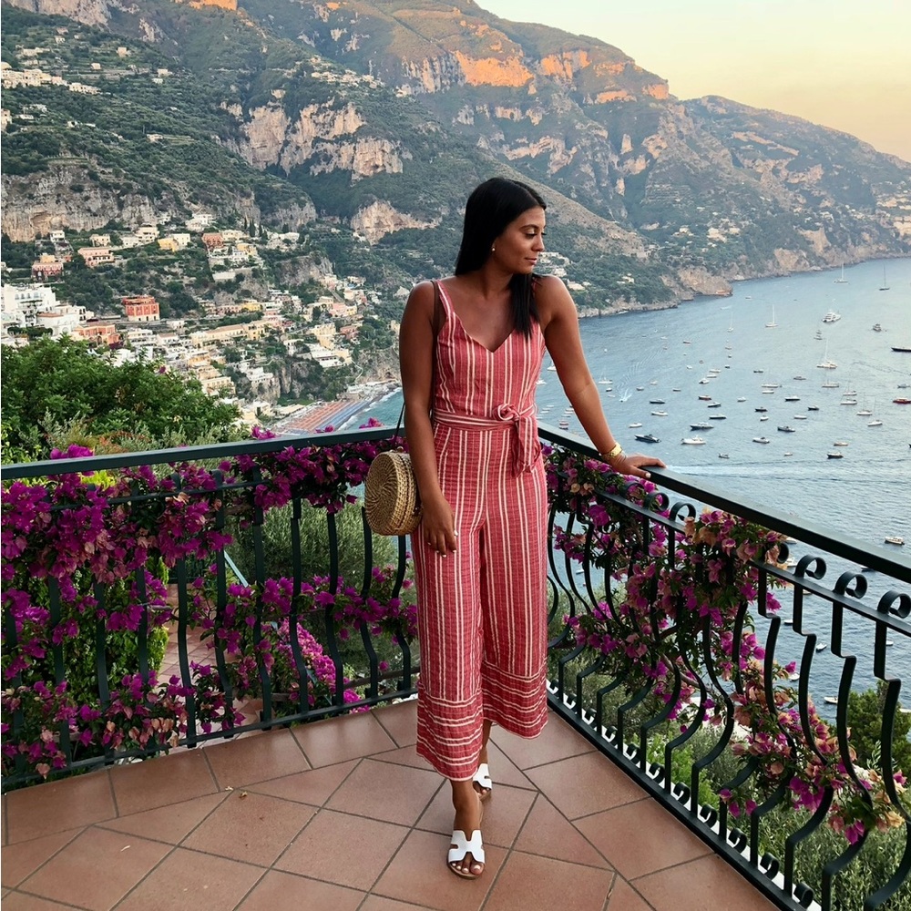 Anthropologie striped jumpsuit